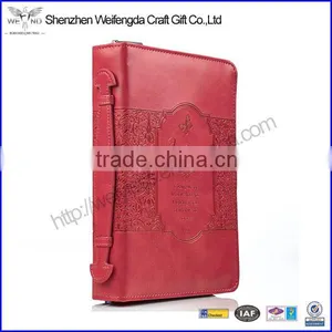 High Quality Red pu Leather Vintage Bible Cover With Embossed Logo thumbnail-1
