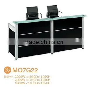 Black Tufted Reception Desk Made With Tempered Glass thumbnail-1