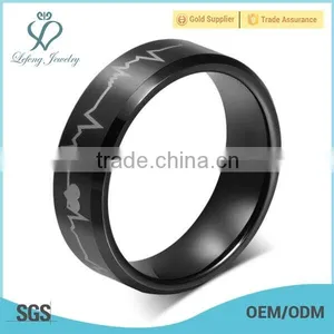 European Laser Men's Black Tungsten Rings Electrocardiogram thumbnail-1