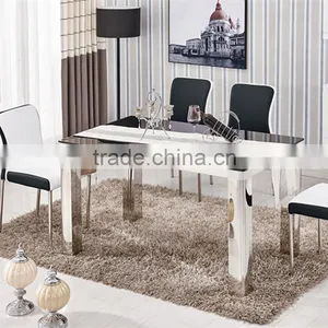 Stainless Steel Dinette Combination of European Small Apartment Modern Minimalist Rectangular Tempered Glass Dining Table Quality Choice thumbnail-2