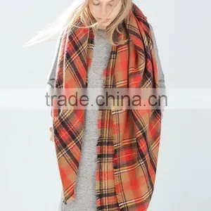 Orange Plaid Scarf,Boho Scarf, Tartan Pashmina Scarf,Oversize Pashmina Scarf thumbnail-1