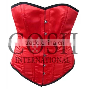 Red Satin Steel Boned Waist Training Overbust Corset Ci-1150 thumbnail-1