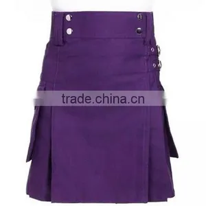 New-Fashion-purple-pleated-utility-kilt-made-to-measure , Purple Cotton Kilt , thumbnail-1