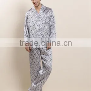100% Silk Simple Print Pattern Men Silk Night Gown thumbnail-1