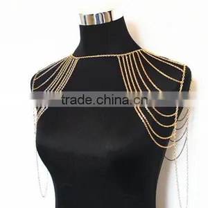 Fashion Punk Sexy Silver Tone Multi Tassel Chain Shoulder Necklace Body Chain thumbnail-5