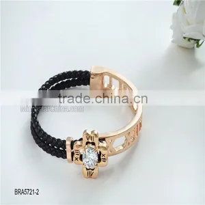 Clover Austrian Alloy Leather Crystal Bracelet thumbnail-3
