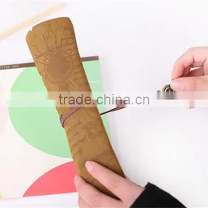 Retro Vintage Pirate Roll Up PU Leather Pen Pencil Case Treasure Map Kid Cosmetic Bag thumbnail-3