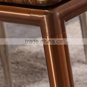 Modern Natural Coffee Color Marble Korean Dining Table Stainless Steel Legs thumbnail-4