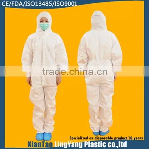 Waterproof Disposable Yellow/White/Blue Coverall With Hood thumbnail-1