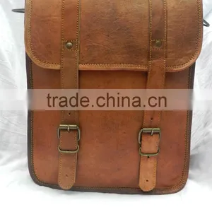 Hand Made Vintage Leather Back Pack Flap Messenger Bag Grained Leather thumbnail-1