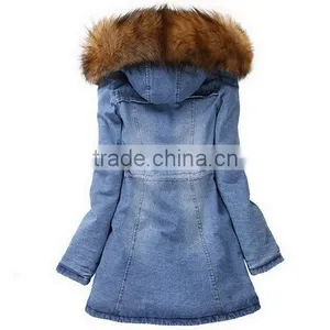 Top Design Women's Fur Hooded Denim Jacket Jeans Coat thumbnail-2