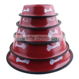 Non-slip Dog Puppy Cat Food Drink Water Bowl Dish With Bone Printed New thumbnail-4