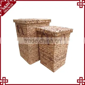 S&D Eco-friendly 100% Hand Made Water Hyacinth Large Nature Laundry Basket With Plastic Handle thumbnail-2