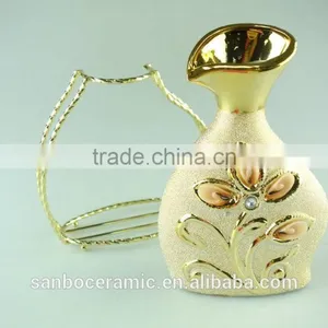High Quanlity Electroplated Gold Ceramic Vase for Wholesale With Iron Stand thumbnail-2