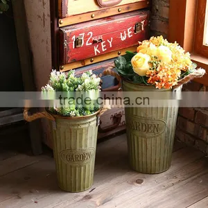 Vintage Decorative Garden Galvanized Metal Flower Pot Tall Vase Planter thumbnail-1