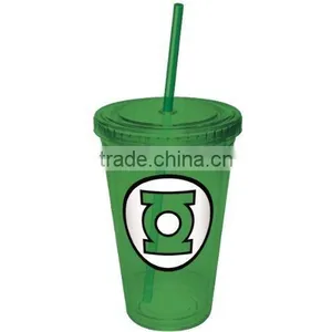 Plastic Double Wall Tumbler With Lid and Straw thumbnail-1