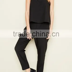 WOMEN JUMPSUIT FASHION NEW DESIGN PINSTRIPE WOVEN JUMPSUIT WITH LAYERED CAMISOLE TOP thumbnail-5