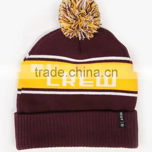 Acrylic Wholesale Custom Knitted Beanie Hats With a Ball thumbnail-4