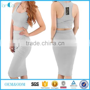 Womens Sexy Crop Top Long Skirt Two Piece Black Club Dress Bodycon Bandage Dress thumbnail-1