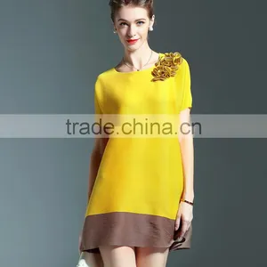 Fat mm Women Foreign Trade Large Size Plicated Dress With 3d Flower thumbnail-4