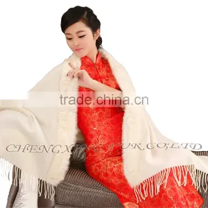 CX-B-P-41F New Product Noble Cape Brand Name Shawl Hand Made Wholesale Cashmere And Rabbit Fur Trim Cape thumbnail-2