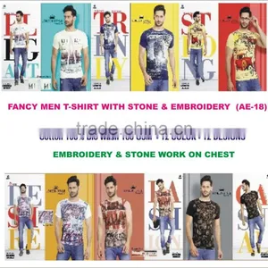 NEW DESIGNER WEAR T-SHIRT WITH EMBORIDERY & STONE WORK FOR MEN thumbnail-1