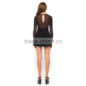 OEM Fashion Woman Long Sleeve Black Sexy Open Breast Dress thumbnail-2