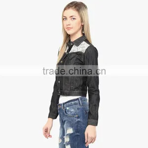 Denim Black Jacket for Women Wit a Little Lace OEM Services thumbnail-4