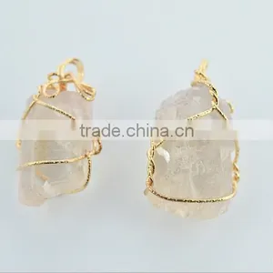 White Quartz Stone Pendant Charms Diy Wire Wrapped Quartz Pendant Jewelry Component 2016 thumbnail-1