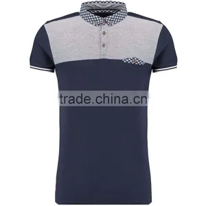 MGOO Fashion Style Offical Navy Blue Golf Polo Shirts With Pockets Chest Panel Striped thumbnail-2
