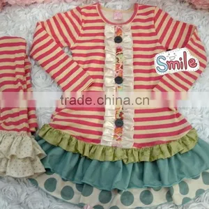Chirstmas Outfit Red Stripe Top and Ruffle Pants Christmas Clothing Set Christmas Outfit thumbnail-2
