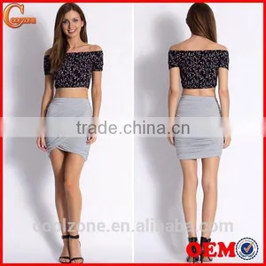 New Style Cute Floral Print off Shoulder Women Fashion Top thumbnail-1
