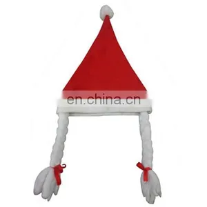 Red Christmas Santa Hat With Braids Best Cheap Christmas Hat Decorated Santa Hat thumbnail-1