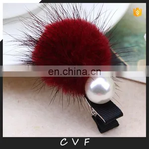 DIY Handmade Cute Mink Fur Hairpin High Quality Mink Fur Clip for Girl thumbnail-1