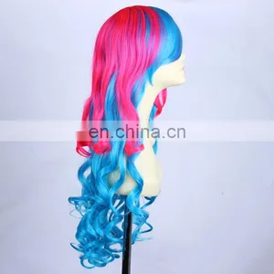 NEW Long Pink Blue Mix Cosplay Curly Wig for Women thumbnail-3
