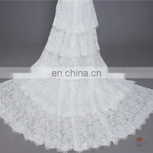 HMY-E0352 High Quality Franch Lace Fabric Bodice Sheer Skirt Lace Hem Latest Sample Wedding Dress 2016 Detachable Long Train thumbnail-5
