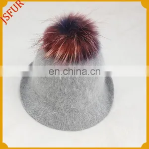 Hot Sale Top Quality Genuine Raccoon Fur Pompom Woolen Hat thumbnail-1