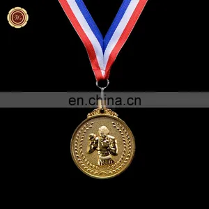 Wr Quality 24k Gold Plated Boxing Award Medal Wholesale Medal Ribbon Art Craft thumbnail-2