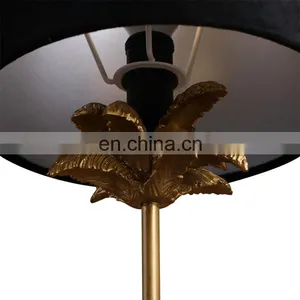 Creative Design Coconut Palm Shape Resin Gold Standing Lamps With Black Lint Lampshade thumbnail-6