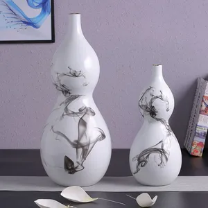 Jingdezhen Zen Chinese Ink Painting White Gourd Vase For Showroom Tea Table thumbnail-3