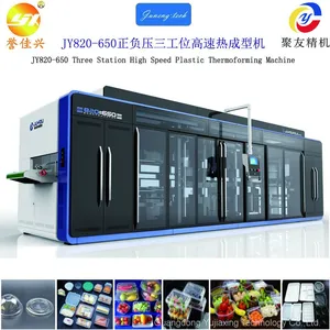 JY820-650 Three Station High Speed Tableware Tray Lunch Box Lid Making Thermoforming Machine thumbnail-1