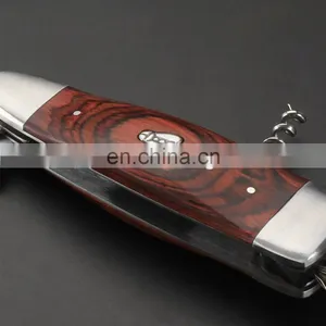 Stainless Steel Multi Function Wine Corkscrew Pocket Folding BBQ Brush Knife With Laguiole Pakka Wood Handle Mushroom Knife thumbnail-5