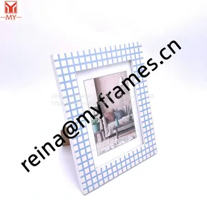 High Quality MDF Decorative Art Photo Frame Blue and White Mesh Rustic Picture Frame for Home Decor thumbnail-1
