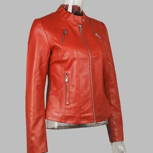 2025 New Autumn Slim Fit Women's Standing Collar Slim Fit Jacket European and American Leather Jacket Women's Custom Printing thumbnail-2