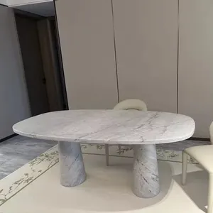 Modern Luxury Fashionable Design Style Carrara White Marble Stone Dining Table for Villa Apartment Hotel Dininig Room Furniture thumbnail-1