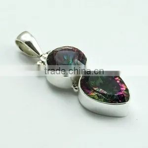 Pear and Round Shape Mystic Topaz 925 Sterling Silver Pendant thumbnail-1