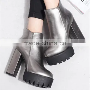Silver Thick High Heel Fetish Blue Jeans Heel Women Boots Shoes From China thumbnail-2