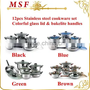 MSF-3020 $ 10.49USD 12pcs Stainless Steel Cookware Set Black, Green, Blue & Brown 4 Colors to Choose Most Popular Pomotion Set thumbnail-2