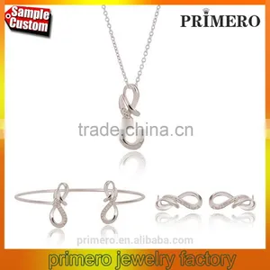 Fashion 18K White Plated Infinity Rhinestone Earrings Necklace Bracelet Set Jewelry thumbnail-1