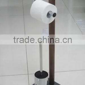 Free Standing Wood Stem Metal Toilet Tissue Holders and Toilet Brush thumbnail-1